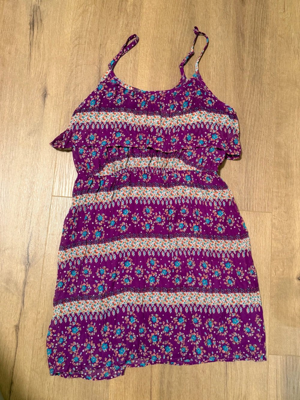 Purple Floral Summer Dress with Spaghetti Straps
